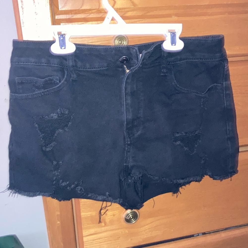 Black ripped jean shorts